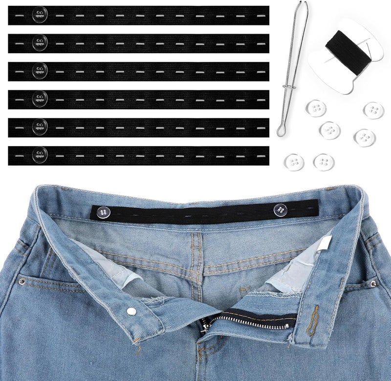Bremorou 6 Pcs Waist Tightener for Pants Women Jeans Button Tightener Pants Adjuster Waist Tightener Jeans Waist Tightener Jean Button Waist Tightener Suitable Elastic Waist Extenders for Women Men (Black) - Image 1